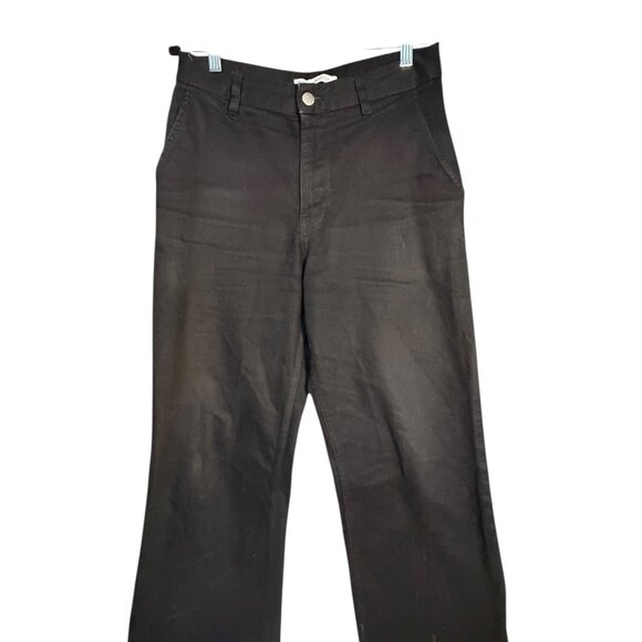 Zara High Waist Wide Leg Raw Hem Cropped Black Jeans Sz 29 - Picture 15 of 15